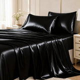 CozyLux Satin Sheets Queen, 4-Piece 14-Inch Deep Pocket Sheet Set, OEKO-TEX Certified Silky Soft Sheet Set for Hair & Skin, Luxurious Silky-Smooth Satin for Elegant Bedroom Decor