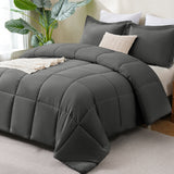 CozyLux Queen Comforter Set Black - 3 Pieces Box Stitched Comforters, Soft Bed Set for All Seasons, Lightweight Bedding Sets with 1 Down Alternative Comforter and 2 Pillow Shams