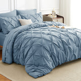 CozyLux King Size Comforter Set Black, 7 Pieces Pintuck Bed in A Bag Black Comforter King Size, Pinch Pleat Bedding Set with All Season Comforter, Sheets, Pillowcases & Shams