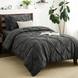 CozyLux King Size Comforter Set Black, 7 Pieces Pintuck Bed in A Bag Black Comforter King Size, Pinch Pleat Bedding Set with All Season Comforter, Sheets, Pillowcases & Shams