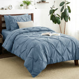 CozyLux King Size Comforter Set Black, 7 Pieces Pintuck Bed in A Bag Black Comforter King Size, Pinch Pleat Bedding Set with All Season Comforter, Sheets, Pillowcases & Shams