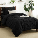 CozyLux King Size Comforter Set Black, 7 Pieces Pintuck Bed in A Bag Black Comforter King Size, Pinch Pleat Bedding Set with All Season Comforter, Sheets, Pillowcases & Shams