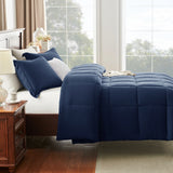 CozyLux Queen Comforter Set Black - 3 Pieces Box Stitched Comforters, Soft Bed Set for All Seasons, Lightweight Bedding Sets with 1 Down Alternative Comforter and 2 Pillow Shams