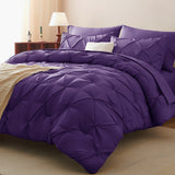 CozyLux King Size Comforter Set Black, 7 Pieces Pintuck Bed in A Bag Black Comforter King Size, Pinch Pleat Bedding Set with All Season Comforter, Sheets, Pillowcases & Shams