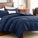 CozyLux Queen Comforter Set Black - 3 Pieces Box Stitched Comforters, Soft Bed Set for All Seasons, Lightweight Bedding Sets with 1 Down Alternative Comforter and 2 Pillow Shams