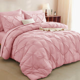 CozyLux King Size Comforter Set Black, 7 Pieces Pintuck Bed in A Bag Black Comforter King Size, Pinch Pleat Bedding Set with All Season Comforter, Sheets, Pillowcases & Shams