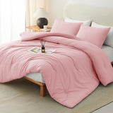 CozyLux Comforter Set 2/3 Pieces Solid Breathable Quilted Style Bedding Sets, Luxury Fluffy Soft Microfiber Down Alternative Comforter for All Seasons