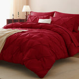 CozyLux King Size Comforter Set Black, 7 Pieces Pintuck Bed in A Bag Black Comforter King Size, Pinch Pleat Bedding Set with All Season Comforter, Sheets, Pillowcases & Shams