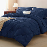 CozyLux King Size Comforter Set Black, 7 Pieces Pintuck Bed in A Bag Black Comforter King Size, Pinch Pleat Bedding Set with All Season Comforter, Sheets, Pillowcases & Shams