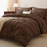 CozyLux King Size Comforter Set Black, 7 Pieces Pintuck Bed in A Bag Black Comforter King Size, Pinch Pleat Bedding Set with All Season Comforter, Sheets, Pillowcases & Shams