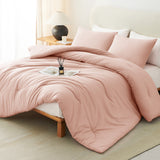 CozyLux Comforter Set 2/3 Pieces Solid Breathable Quilted Style Bedding Sets, Luxury Fluffy Soft Microfiber Down Alternative Comforter for All Seasons