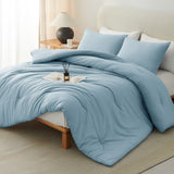 CozyLux Comforter Set 2/3 Pieces Solid Breathable Quilted Style Bedding Sets, Luxury Fluffy Soft Microfiber Down Alternative Comforter for All Seasons