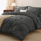 CozyLux King Size Comforter Set Black, 7 Pieces Pintuck Bed in A Bag Black Comforter King Size, Pinch Pleat Bedding Set with All Season Comforter, Sheets, Pillowcases & Shams