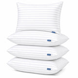 CozyLux Pillows Queen Size Set of 4, Hotel Style Woven Stripe Bed Pillow, 60% 7D Support Fiber + 40% 3D Soft Fiber, Machine Washable, Satin Piping, OEKO-TEX Certified, 18 x 28 Inches, White