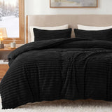 Cozylux Fleece Queen Comforter Set, OEKO-TEX Certified, Winter Warm & Fluffy 300GSM 3D Stripe Flannel Bedding, Super Soft Faux Fur Bed Set, Bedroom Decor with 2 Pillowcases, Sage Green