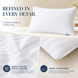 CozyLux Pillows Queen Size Set of 4, Hotel Style Woven Stripe Bed Pillow, 60% 7D Support Fiber + 40% 3D Soft Fiber, Machine Washable, Satin Piping, OEKO-TEX Certified, 18 x 28 Inches, White