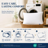 CozyLux Pillows Queen Size Set of 4, Hotel Style Woven Stripe Bed Pillow, 60% 7D Support Fiber + 40% 3D Soft Fiber, Machine Washable, Satin Piping, OEKO-TEX Certified, 18 x 28 Inches, White